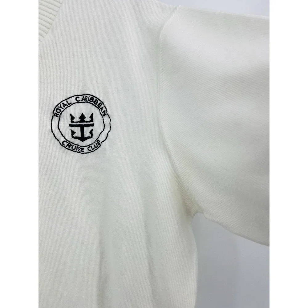 Vintage Royal Caribbean Cruise Club Sweater Short Sleeve V-Neck XL Cotton USA